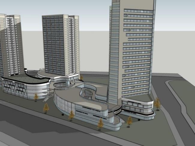 Sketchup综合体模型|多高层商业综合体，住宅，办公，酒店，现代风格