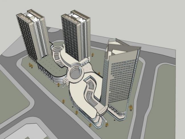 Sketchup综合体模型|多高层商业综合体，住宅，办公，酒店，现代风格