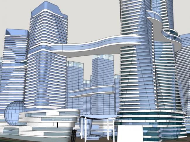 Sketchup综合体模型|超高层商业综合体，办公，酒店，现代风格