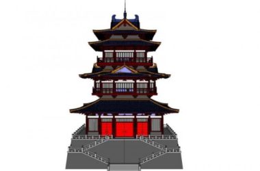 Sketchup古建筑模型|多层藏经阁，古建，中式风格-BIM建筑网