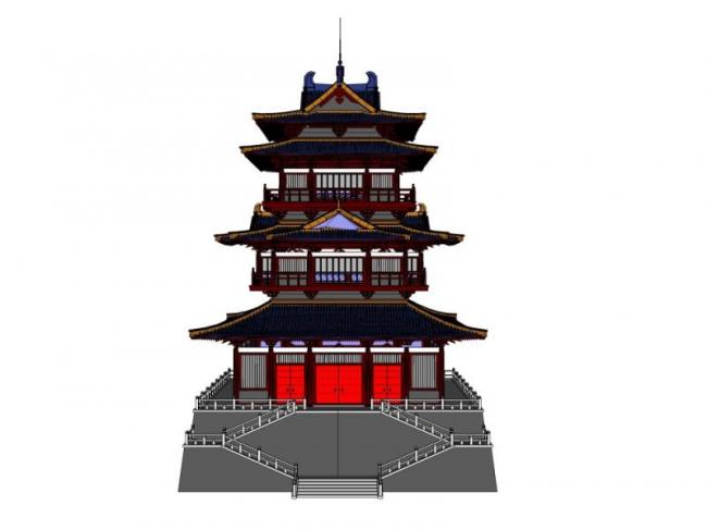 Sketchup古建筑模型|多层藏经阁，古建，中式风格
