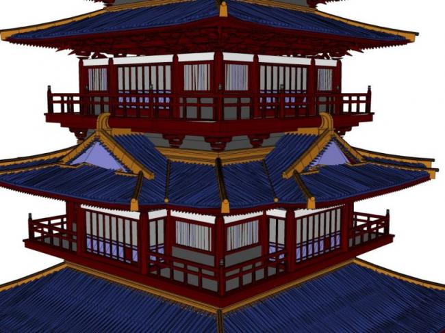 Sketchup古建筑模型|多层藏经阁，古建，中式风格