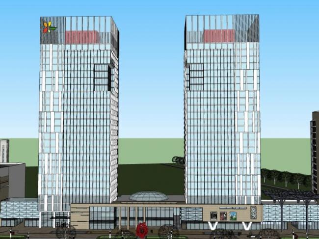 Sketchup综合体模型|多高层商业综合体，办公，酒店，现代风格