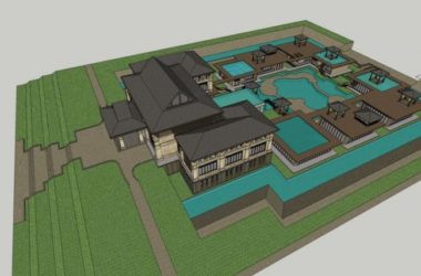 Sketchup酒店模型|温泉酒店，现代中式风格-BIM建筑网