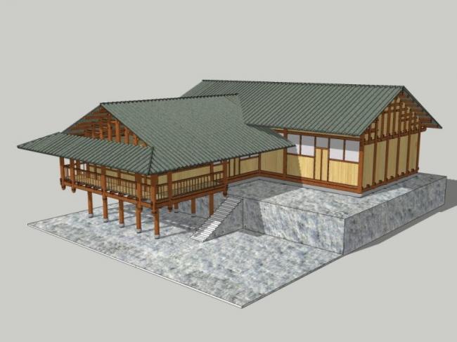 Sketchup古建筑模型|多层吊脚楼，古建，中式风格