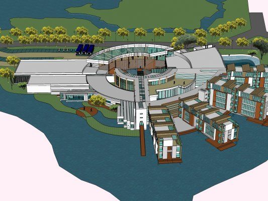 Sketchup酒店模型|多层度假酒店群，现代风格