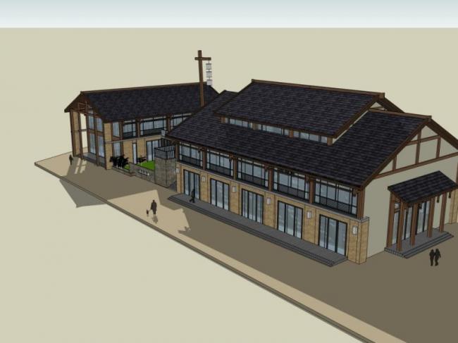 Sketchup商业模型|会所，现代中式风格