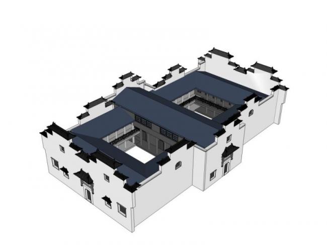 Sketchup住宅模型|徽派民居，现代中式风格