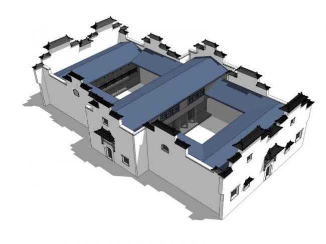 Sketchup住宅模型|徽派民居，现代中式风格