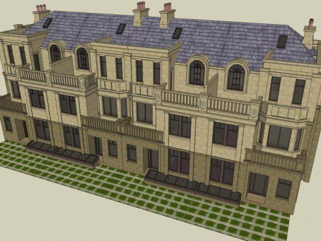 Sketchup住宅模型|联排住宅，古典风格