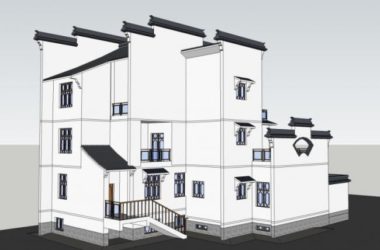 Sketchup住宅模型|多层徽派民居，现代中式风格-BIM建筑网
