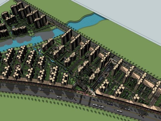 Sketchup住宅模型|高层住宅小区，居住建筑，古典风格