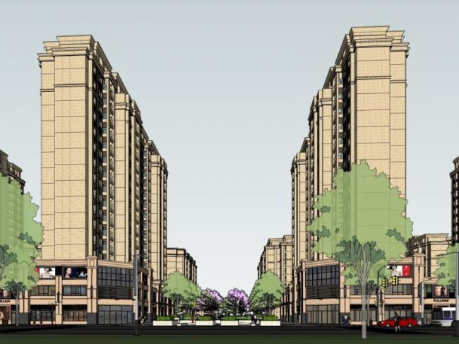 Sketchup住宅模型|高层住宅小区，居住建筑，古典风格