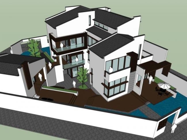 Sketchup住宅模型|多层住宅，现代中式风格