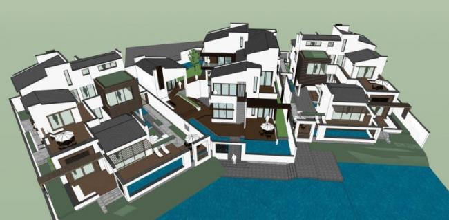 Sketchup住宅模型|多层住宅，现代中式风格