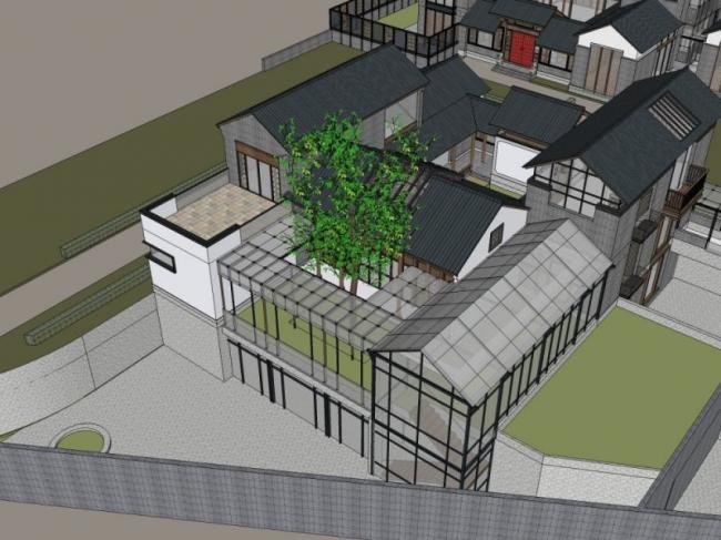 Sketchup住宅模型|多层住宅，宅院，中式风格