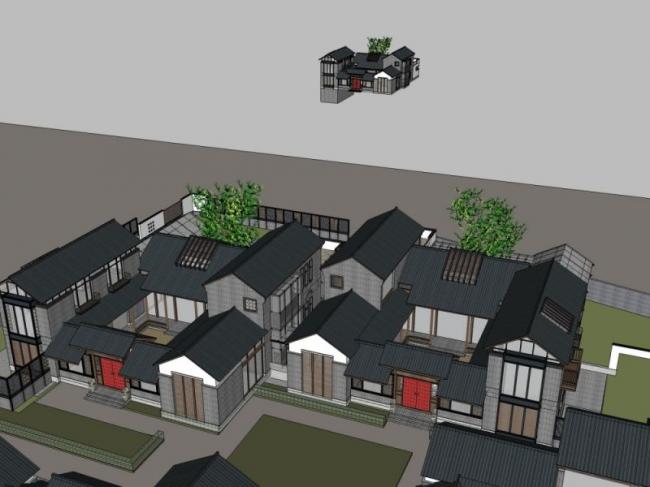 Sketchup住宅模型|多层住宅，宅院，中式风格