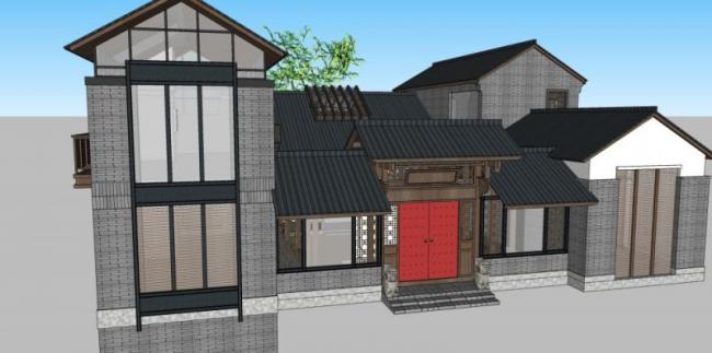 Sketchup住宅模型|多层住宅，宅院，中式风格