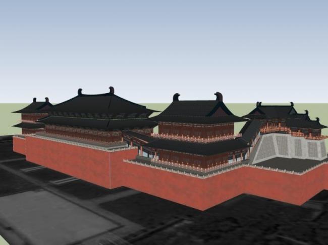 Sketchup古建筑模型|多层大明宫含元殿，中式风格，古建
