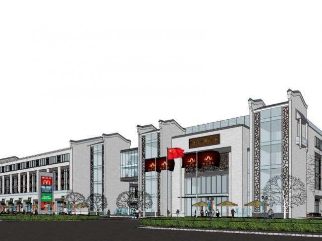 Sketchup商业模型|多层商业街，现代中式风格