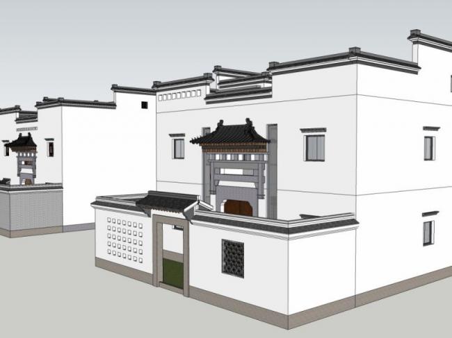 Sketchup住宅模型|低层住宅，徽派民居，中式风格