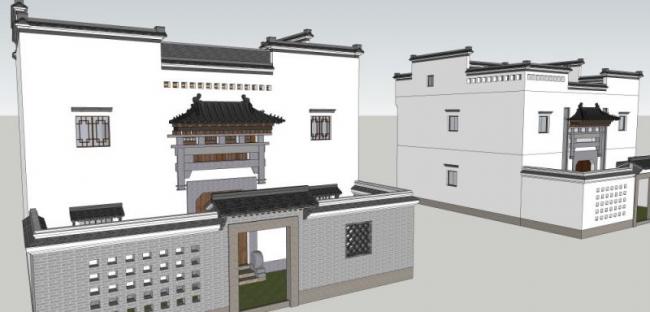 Sketchup住宅模型|低层住宅，徽派民居，中式风格
