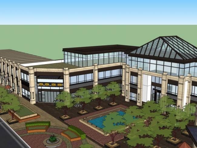 Sketchup商业模型|多层商业建筑，现代风格