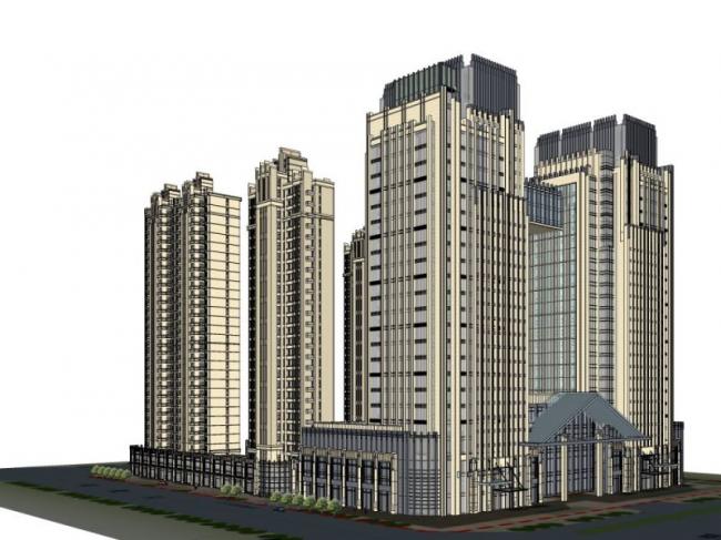 Sketchup综合体模型|超高层商业综合体，住宅，办公，古典风格