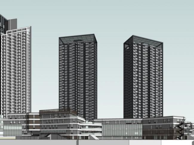 Sketchup综合体模型|超高层商业综合体，住宅，办公，现代风格