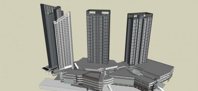 Sketchup综合体模型|超高层商业综合体，住宅，办公，现代风格