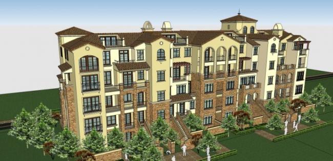 Sketchup住宅模型|多层住宅，西班牙风格，古典风格