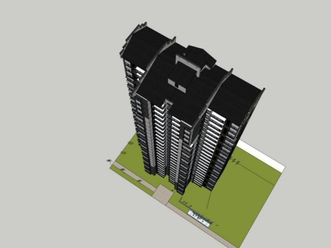 Sketchup住宅模型|高层住宅，现代中式风格