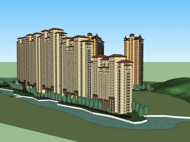 Sketchup住宅模型|超高层住宅，居住建筑，古典风格