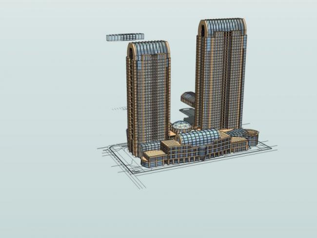 Sketchup综合体模型|超高层商业综合体，住宅，办公，古典风格