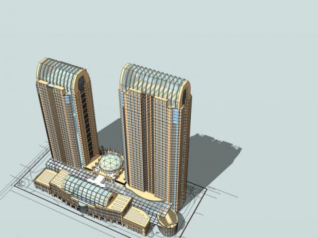 Sketchup综合体模型|超高层商业综合体，住宅，办公，古典风格