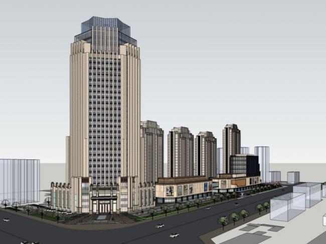 Sketchup综合体模型|超高层商业综合体，办公，住宅，酒店，古典风格