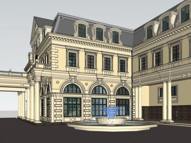 Sketchup酒店模型|多层酒店会所，欧式风格