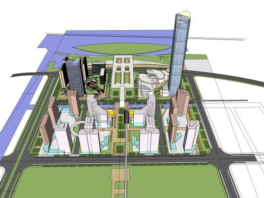 Sketchup综合体模型|超高层商业综合体，办公，酒店，住宅，现代风格