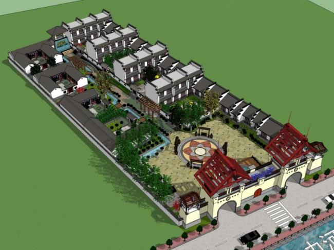 Sketchup商业模型|多层商业街，中式风格