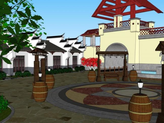 Sketchup商业模型|多层商业街，中式风格