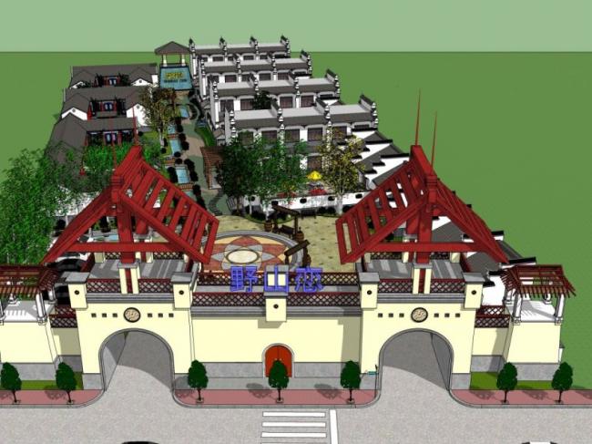 Sketchup商业模型|多层商业街，中式风格