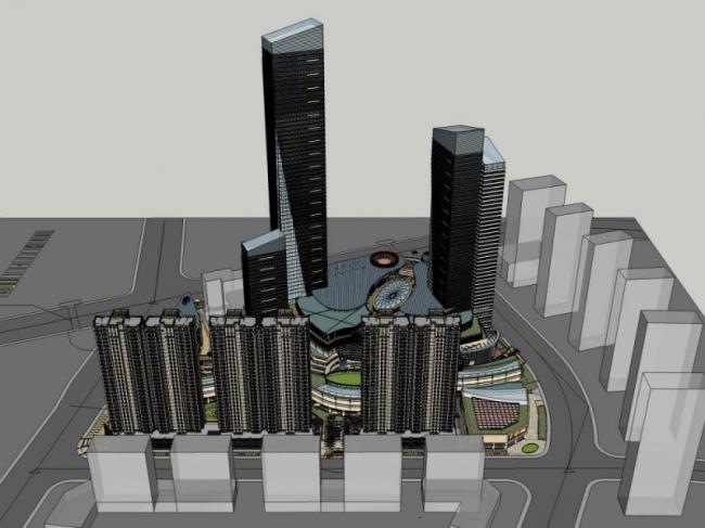 Sketchup综合体模型|超高层商业综合体，住宅，办公，现代风格