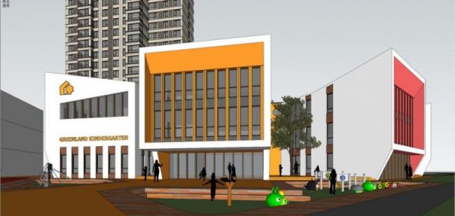 Sketchup学校模型|多层幼儿园学校，校园教育建筑，现代风格