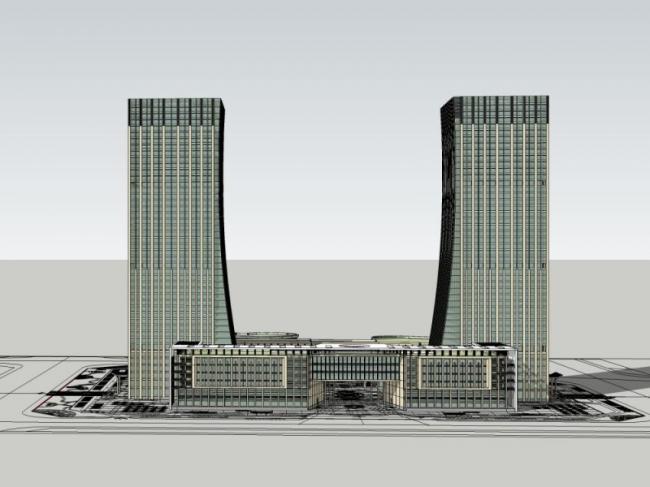 Sketchup办公模型|超高层办公楼，现代风格