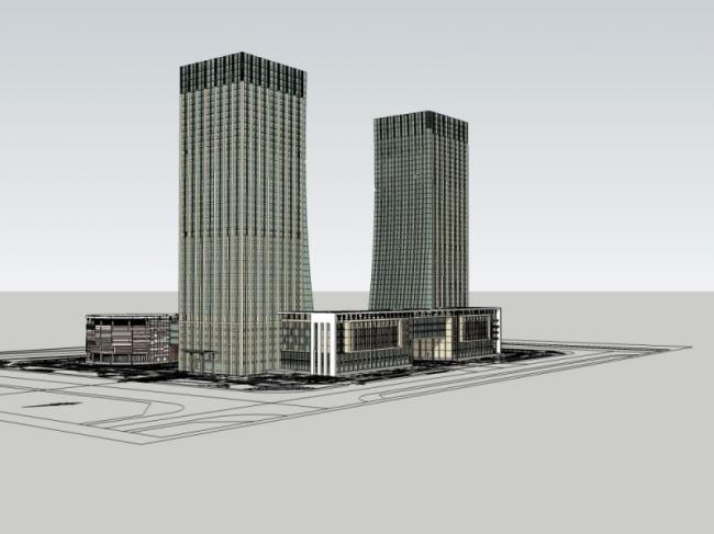 Sketchup办公模型|超高层办公楼，现代风格