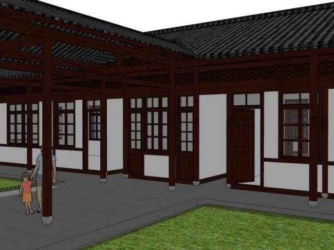 Sketchup文化模型|院落，中式风格，多层文化活动中心