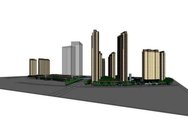 Sketchup综合体模型|多高层商住综合体，住宅，底层商业，古典风格