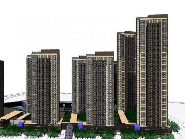 Sketchup综合体模型|多高层商住综合体，住宅，底层商业，古典风格