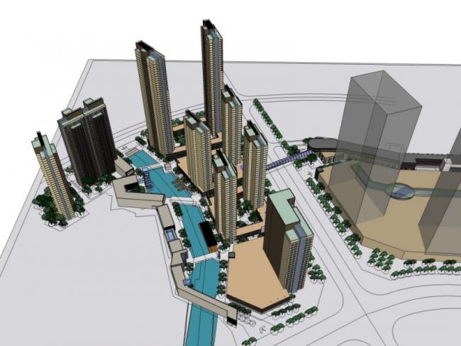 Sketchup综合体模型|多高层商住综合体，住宅，底层商业，古典风格
