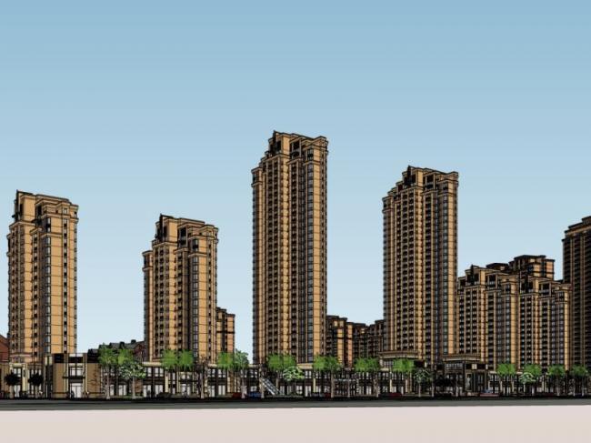 Sketchup住宅模型|超高层住宅楼，底层商业，居住建筑，古典风格
